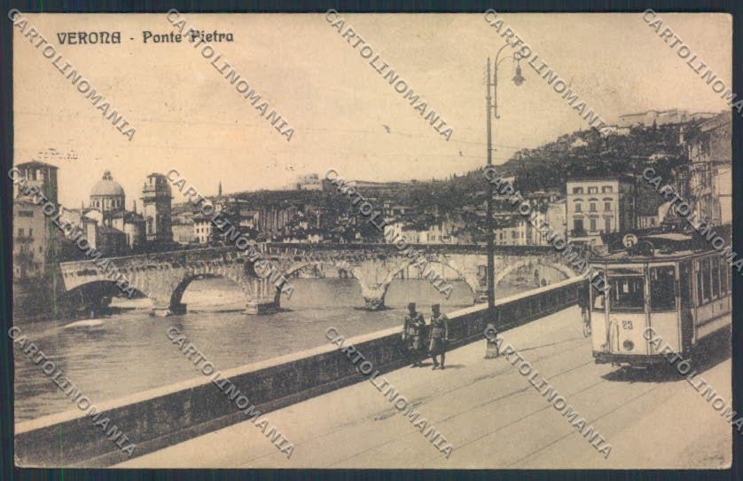 Verona città Ponte Pietra Tram cartolina MQ2598 – fronte