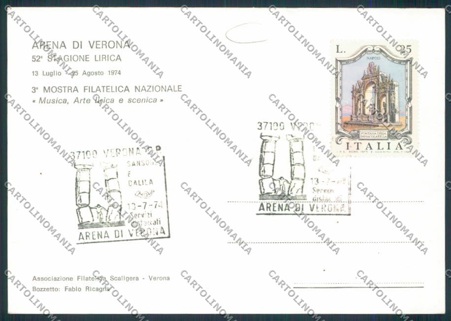 Verona Festival Opera 1974 Lirica FG cartolina MQ2672 – retro