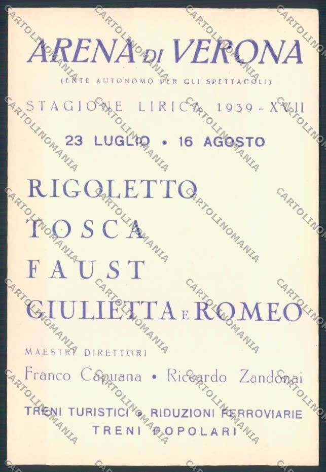Verona Festival Opera Arena 1939 FG cartolina MQ2682 – fronte