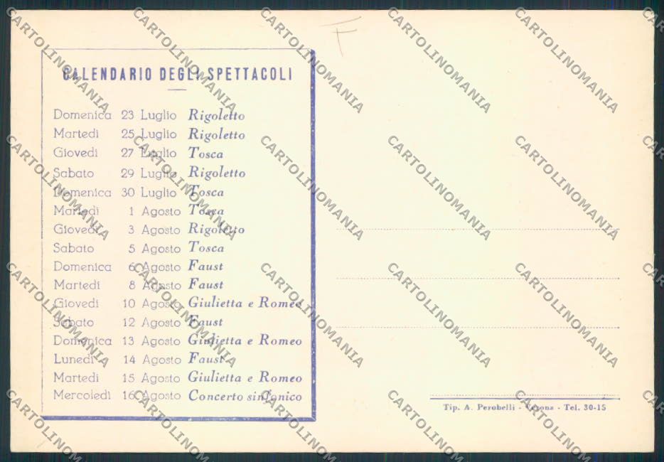 Verona Festival Opera Arena 1939 FG cartolina MQ2682 – retro