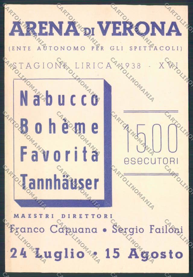 Verona Festival Opera Arena 1938 FG cartolina MQ2683 – fronte