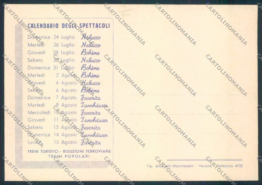 Verona Festival Opera Arena 1938 FG cartolina MQ2683 – retro