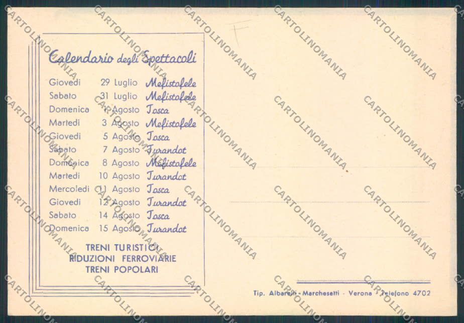 Verona Festival Opera Arena Puccini FG cartolina MQ2685 – retro