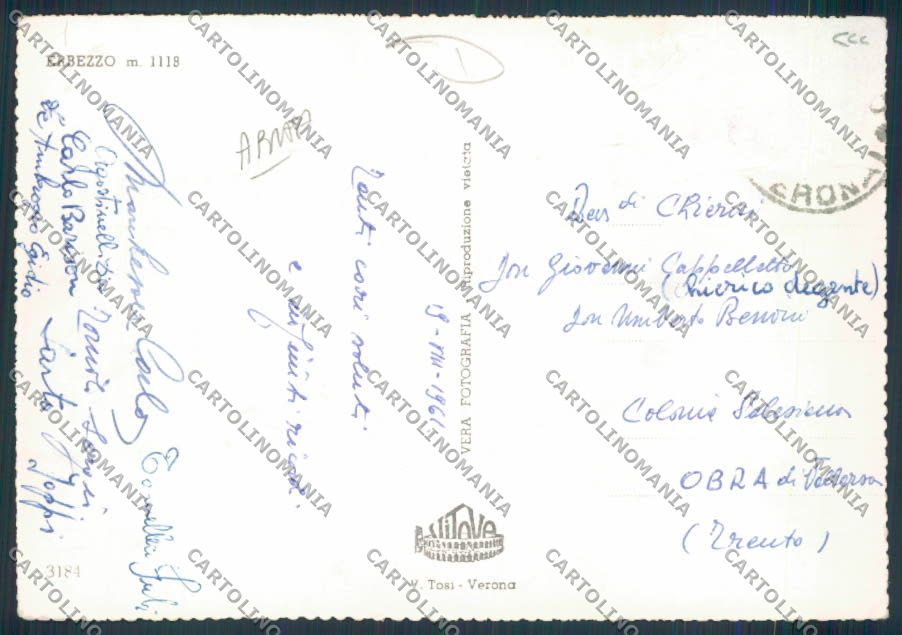 Verona Erbezzo ABRASA Foto FG cartolina MQ2786 – retro