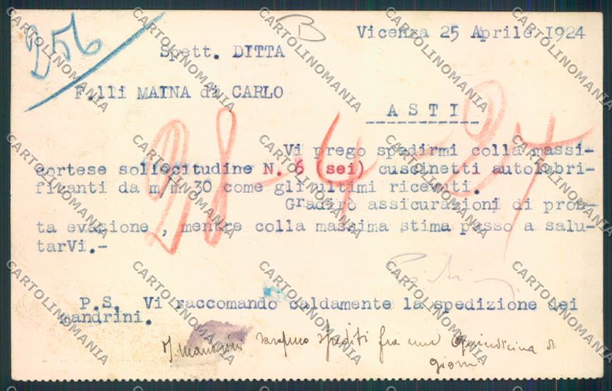 Vicenza Commerciale cartolina MQ2817 – retro