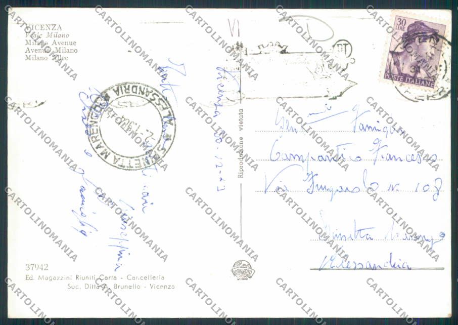 Vicenza città ADESIVO Foto FG cartolina MQ2886 – retro