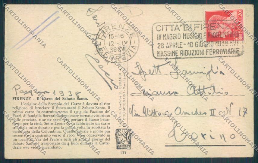 Firenze città Processione Sabato Santo cartolina MQ3070 – retro