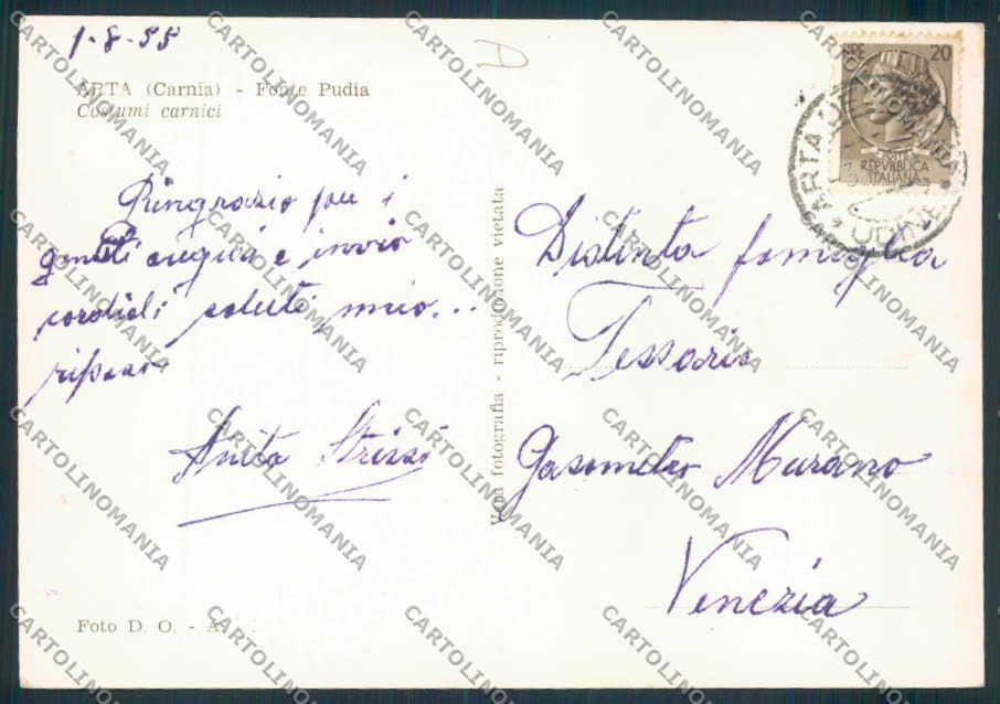 Udine Arta Carnia Foto FG cartolina MQ3389 – retro