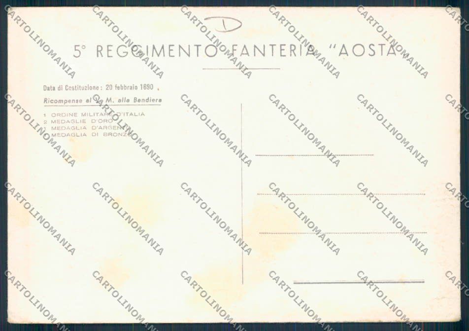 Aosta Reggimento Fanteria FG cartolina MQ3913 – retro