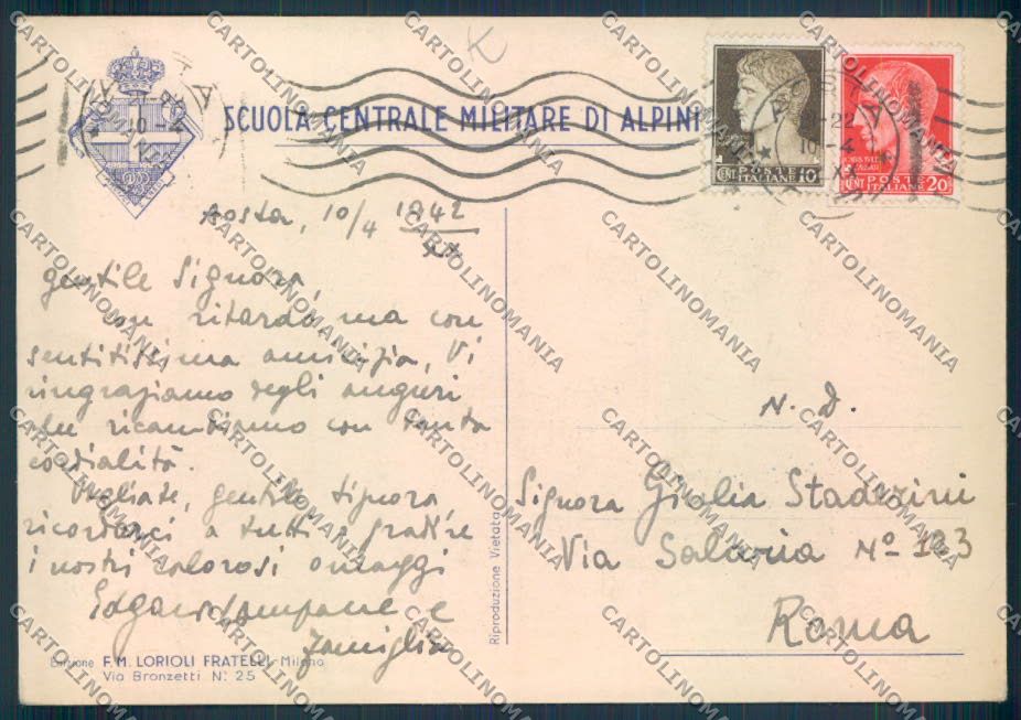 Aosta Scuola Militare Alpinismo FG cartolina MQ3915 – retro