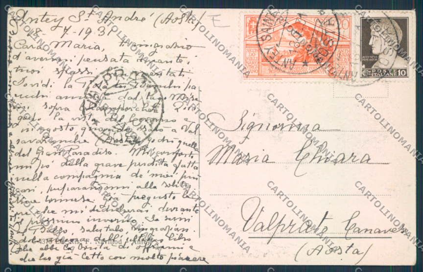 Aosta Antey Saint André Cervino cartolina MQ3922 – retro