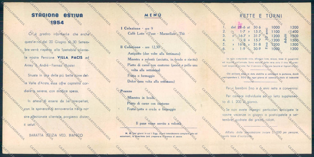 Aosta Antey Saint André Fiernaz Tripla FG cartolina MQ3931 – retro
