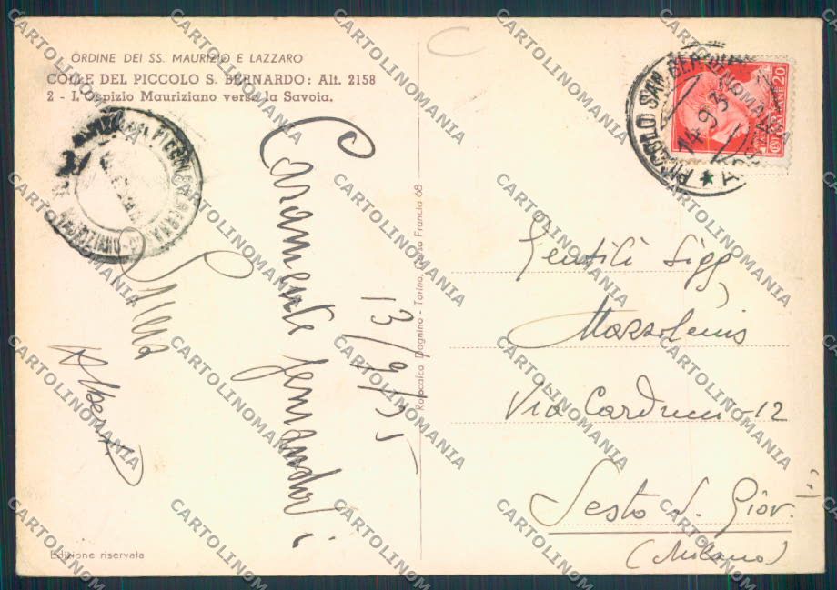 Aosta San Bernardo Piccolo FG cartolina MQ4792 – retro