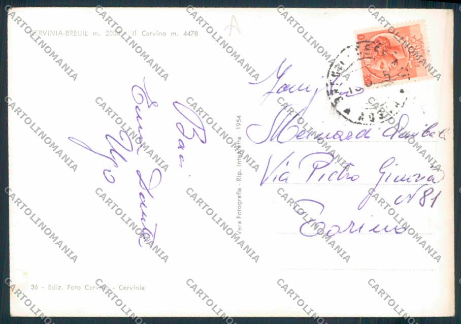 Aosta Cervinia Cervino foto FG cartolina MQ4976 – retro