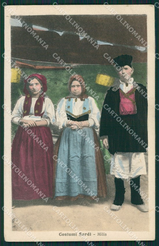 Oristano Milis Costumi Sardi PIEGHINE ANGOLINO SCOLLATO cartolina MQ5235 – fronte