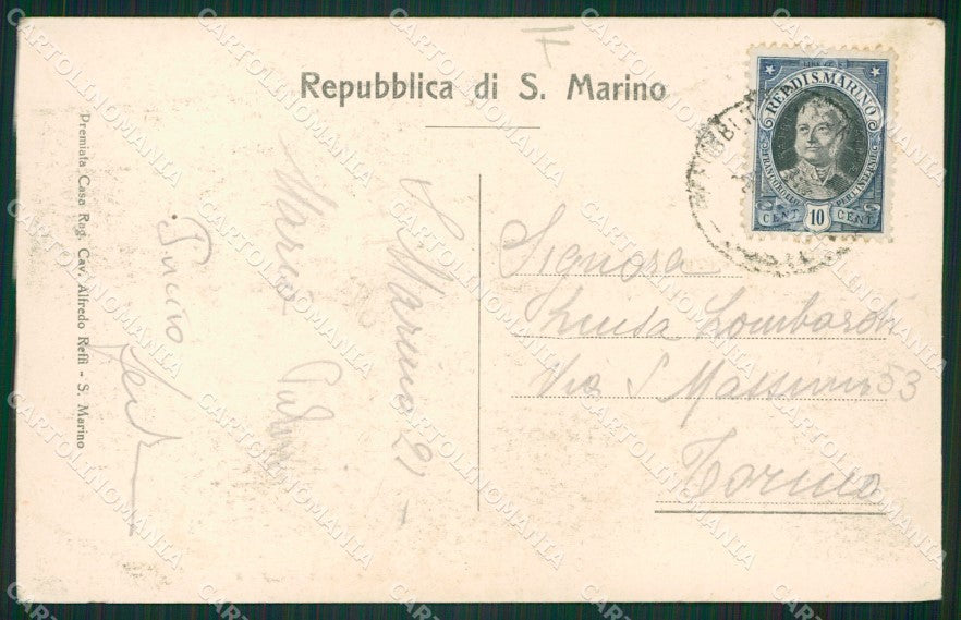 San Marino Borgo Maggiore Monte Titano PIEGA cartolina MQ5540 – retro