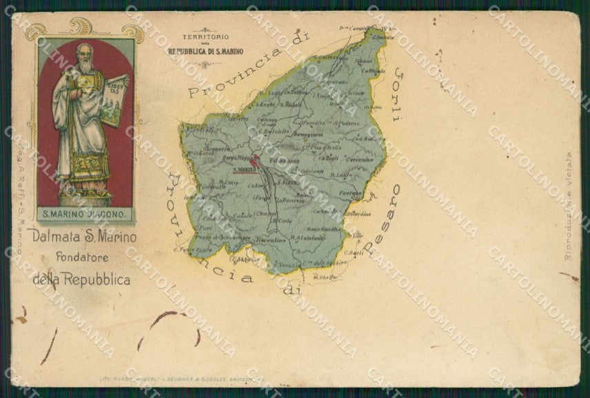 San Marino Mappa PIEGHINA MACCHIE ABRASA cartolina MQ5573 – fronte