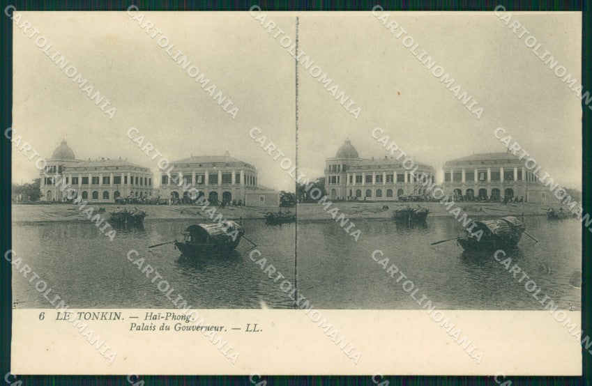 Vietnam Tonkin Stereoview Hai Phong postcard cartolina MT0285 – fronte