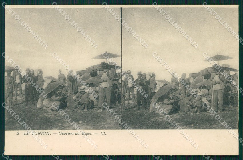 Vietnam Tonkin Stereoview Types Ethnic postcard cartolina MT0286 – fronte