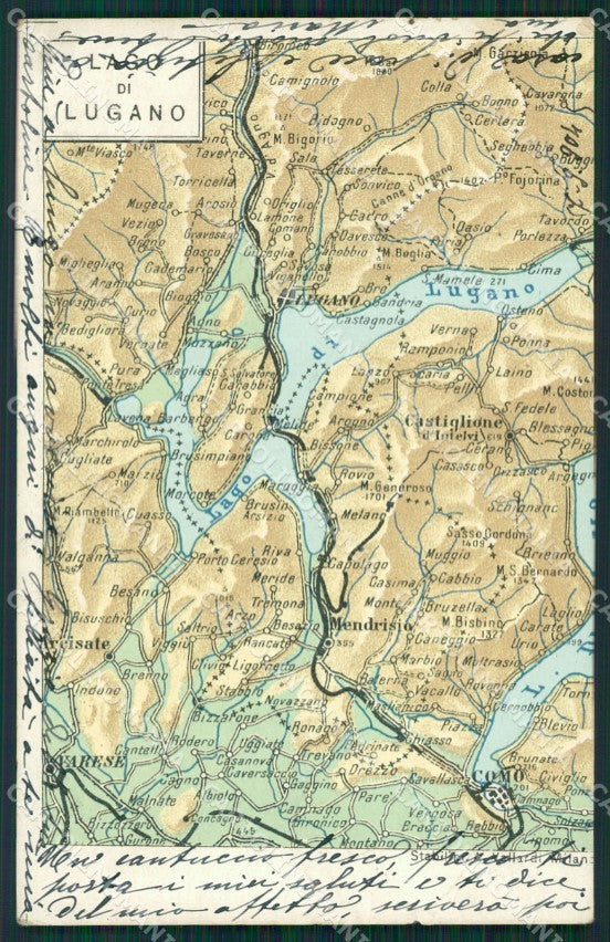 Svizzera Lugano Map postcard cartolina MT0612 – fronte
