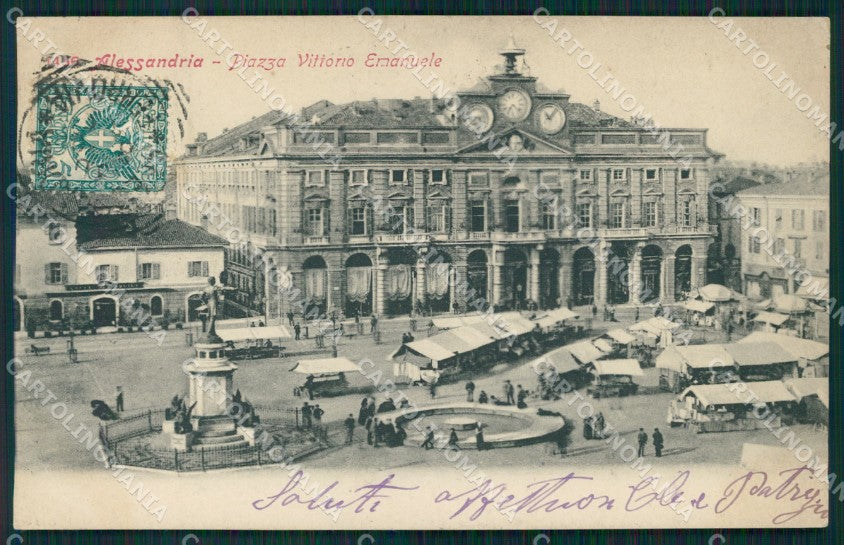 Alessandria città Piazza Vittorio Emanuele Mercato cartolina MT0766 – fronte