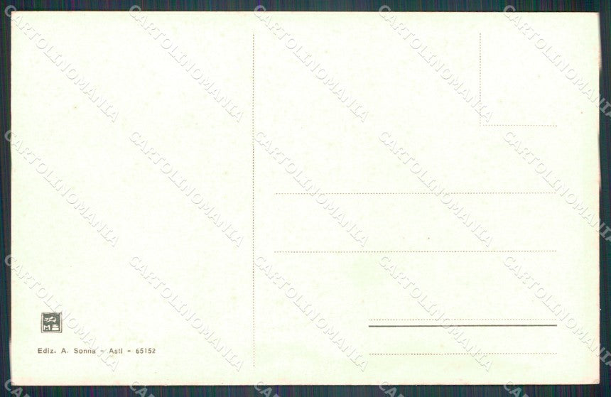 Asti città Collegiata San Secondo Municipio ABRASA cartolina MT0818 – retro