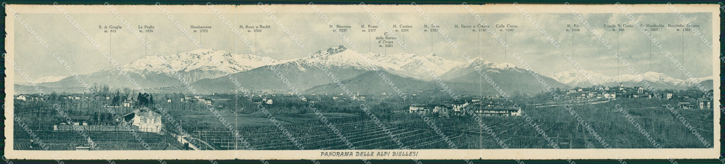 Biella città Mappa Alpi Biellesi Tripla cartolina MT1064 – fronte