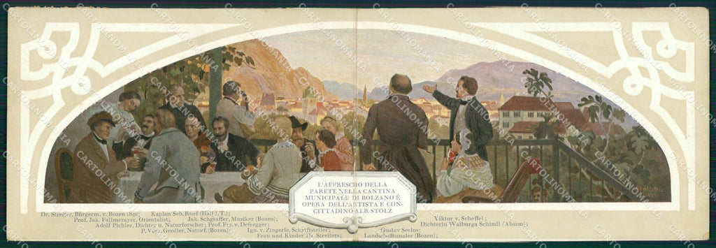 Bolzano città Affresco Cantina Municipale Doppia PIEGHINE cartolina MT1122 – fronte
