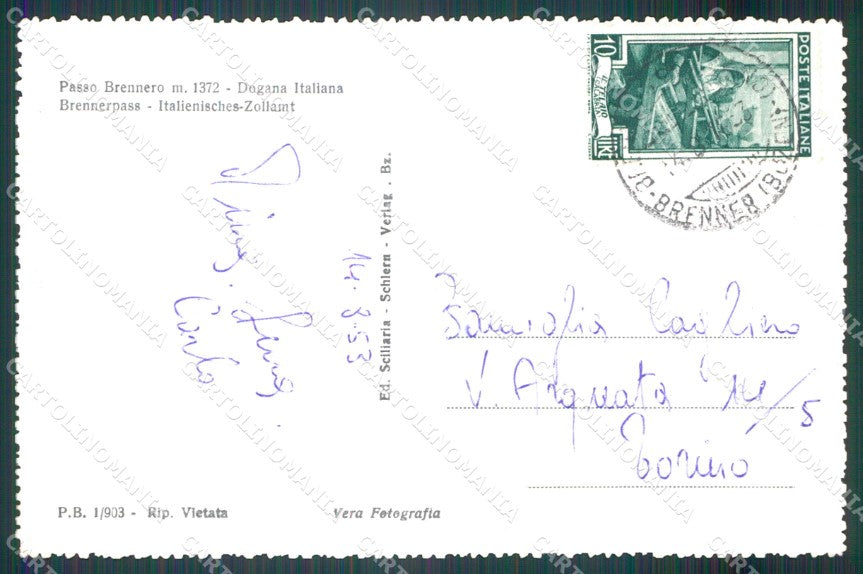Bolzano Passo Brennero Dogana Auto Foto cartolina MT1263 – retro