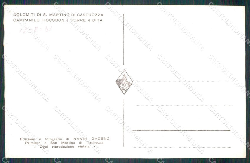 Trento Sam Martino di Castrozza Campanile Fiocobon Foto cartolina MT1286 – retro