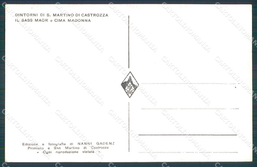 Trento San Martino di Castrozza Sass Maor Cima Madonna Foto cartolina MT1293 – retro