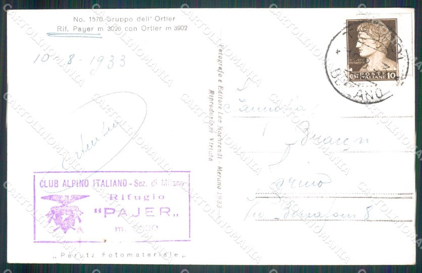 Bolzano Solda Rifugio Payer Ortler Foto cartolina MT1301 – retro