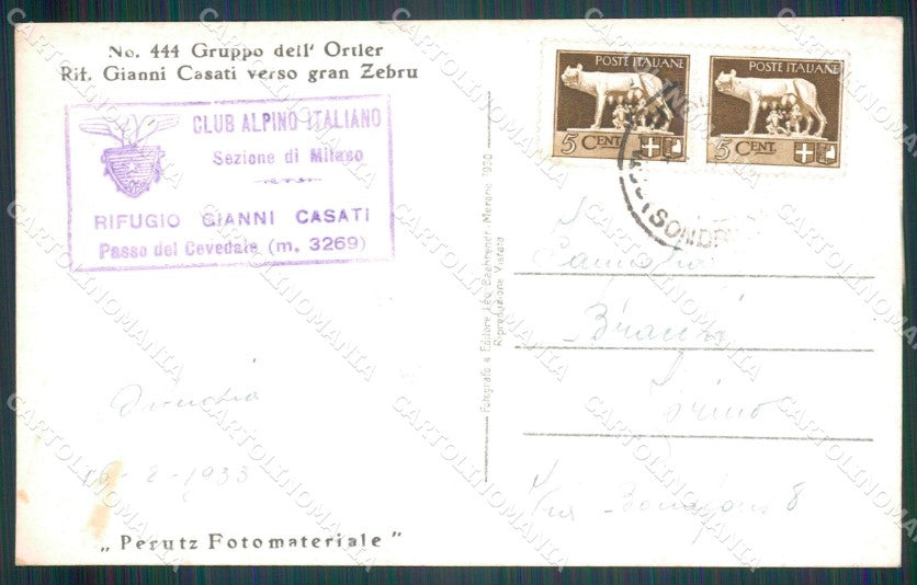 Sondrio Valfurva Rifugio Gianni Casati Passo Cevedale Cai Foto cartolina MT1303 – retro