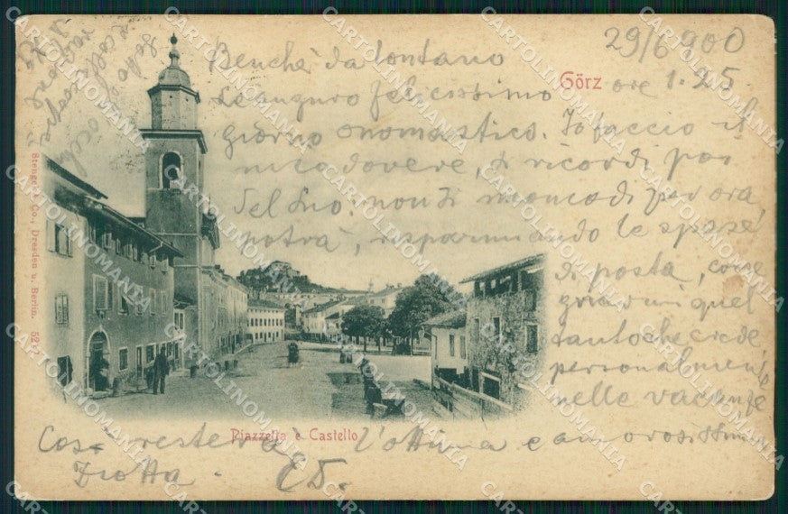 Gorizia città Piazzetta Castello PIEGA cartolina MT1389 – fronte
