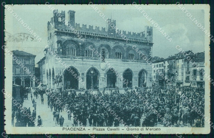 Piacenza città Piazza Cavalli Mercato ABRASA cartolina MT1470 – fronte