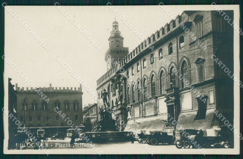Bologna città Piazza Nettuno Auto Tram Foto cartolina MT1522 – fronte
