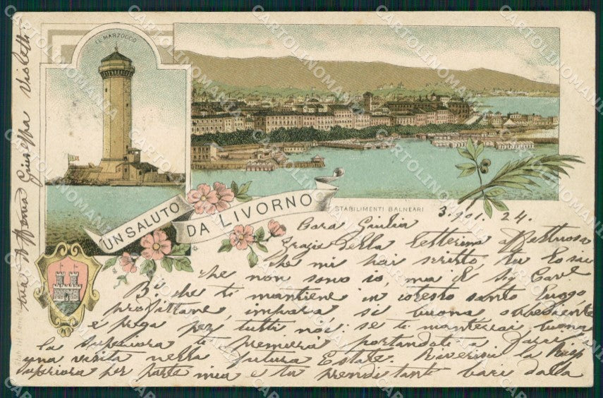 Livorno città Saluti da Gruss PIEGA cartolina MT1544 – fronte