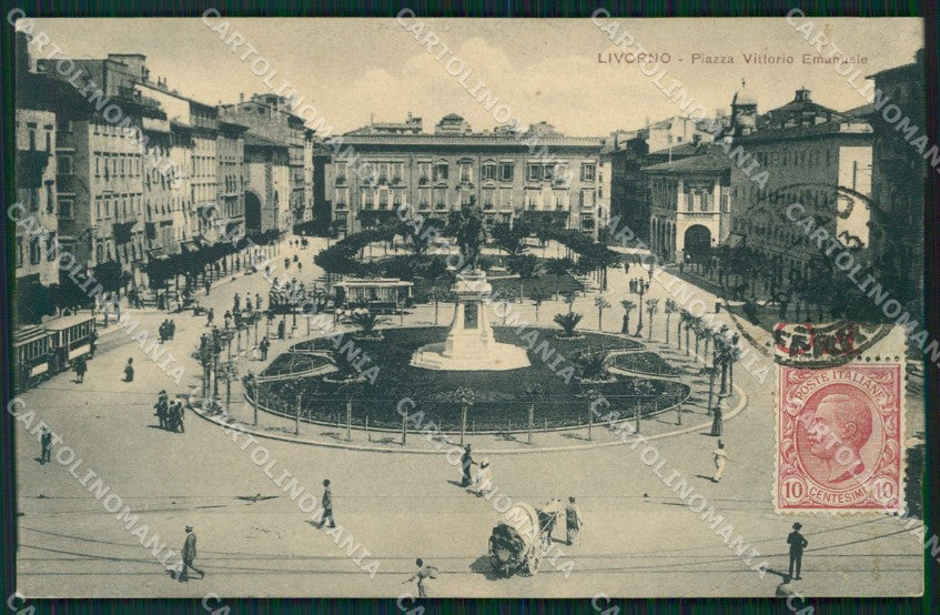 Livorno città Piazza Vittorio Emanuele Tram cartolina MT1553 – fronte