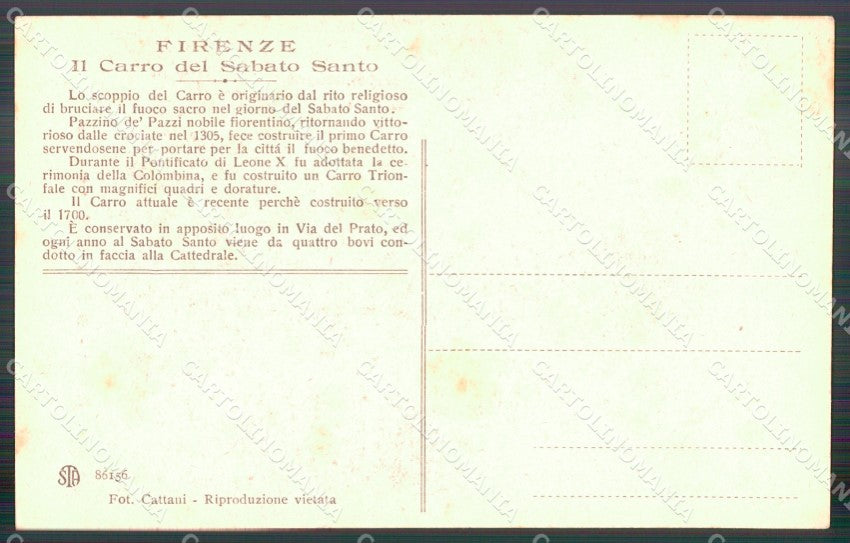 Firenze città Carro del Sabato Santo Buoi cartolina MT1630 – retro