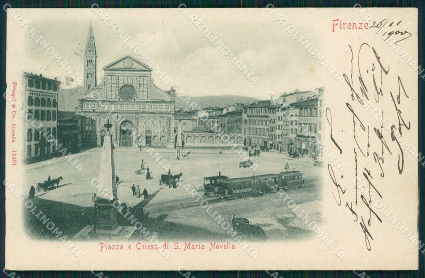 Firenze città Piazza e Chiesa Santa Maria Novella Tram cartolina MT1641 – fronte