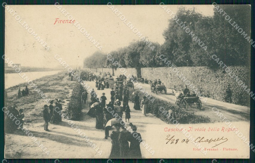 Firenze città Cascine Viale della Regina Carrozze cartolina MT1656 – fronte