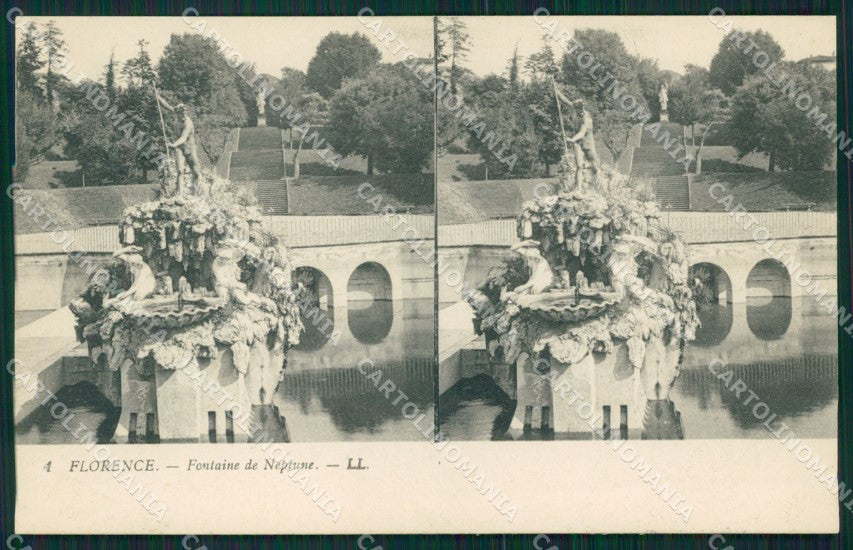 Firenze città Fontana di Nettuno Stereoview cartolina MT1663 – fronte