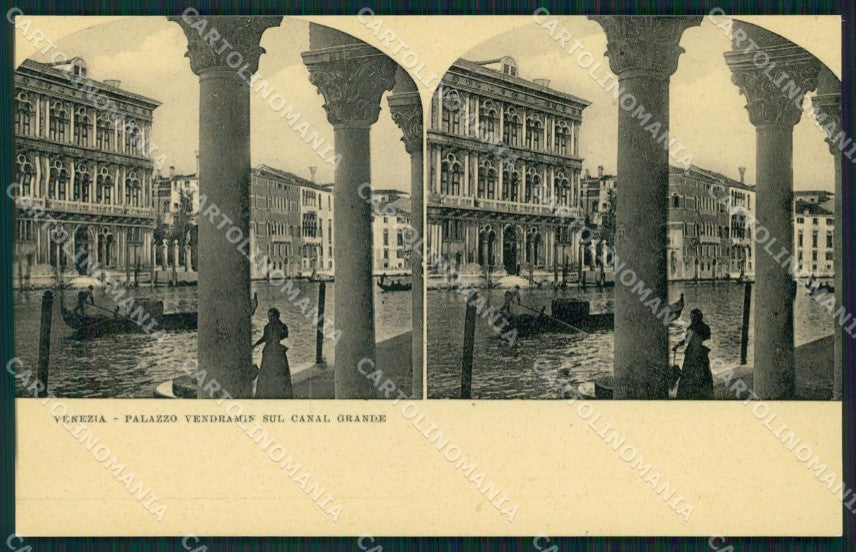 Venezia città Palazzo Vendramin Gondole Alterocca Stereoview cartolina MT1745 – fronte