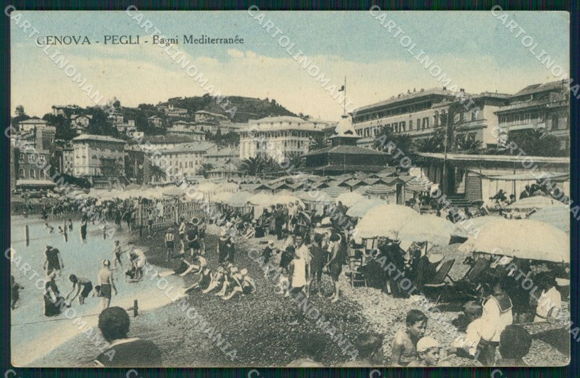 Genova Pegli Bagni Mediterranèe PIEGA cartolina MT1934 – fronte