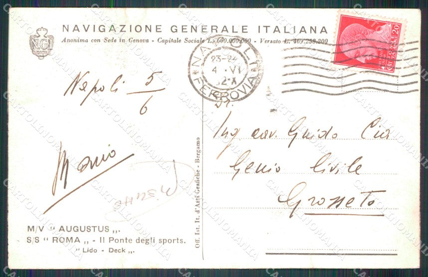 Genova città Motonave Augustus PIEGHINE cartolina MT1990 – retro