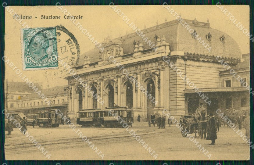 Milano città Stazione Centrale Tram Carrozze PIEGHE cartolina MT2096 – fronte