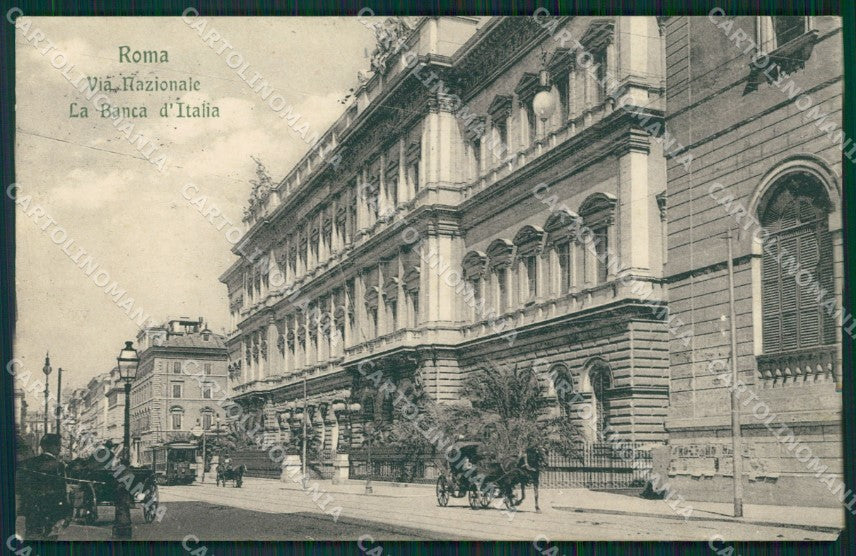 Roma città Via Nazionale Banca d'Italia Tram Carrozza cartolina MT2396 – fronte