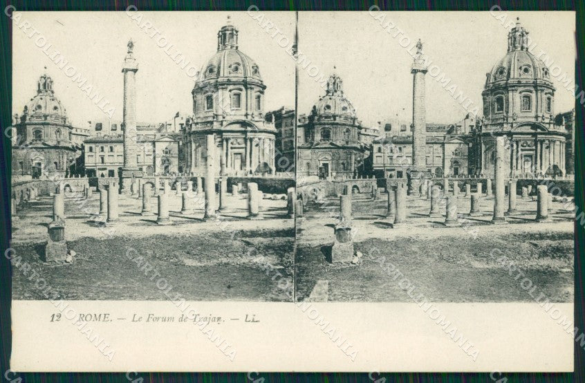 Roma città Tempio di Traiano Stereo View cartolina MT2455 – fronte