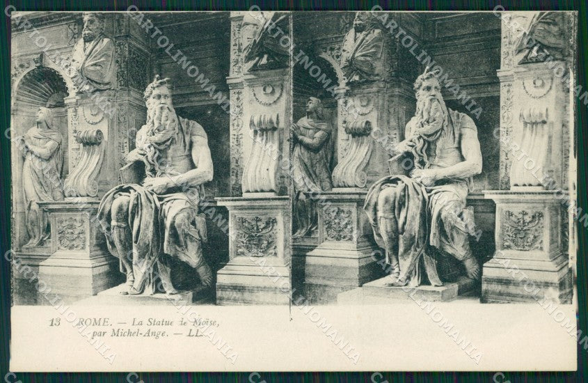 Roma città Mosè Michelangelo Stereo View cartolina MT2456 – fronte