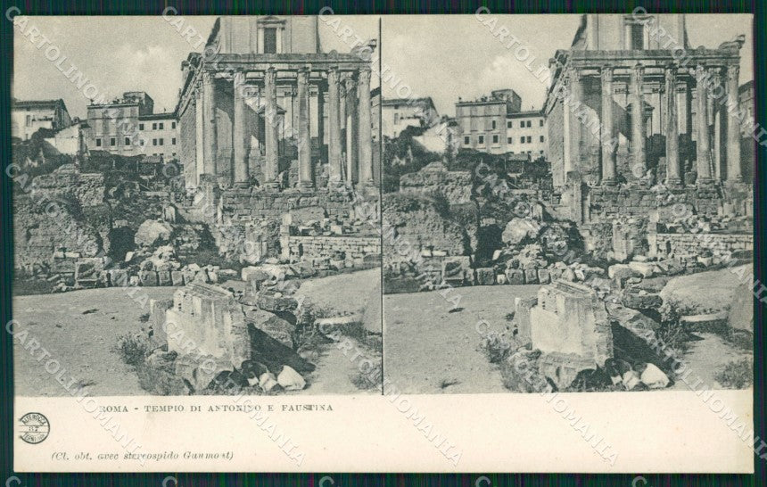 Roma città Tempio Antonio e Faustina Stereo View Alterocca 37 cartolina MT2476 – fronte
